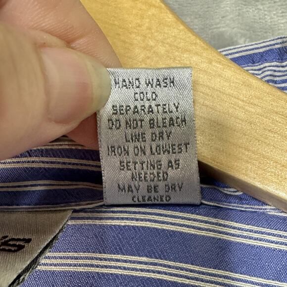 Chico's Shirt Womens 3 XL Blue White Striped Button Front Silk Blend 3/4 Sleeve - Picture 7 of 10